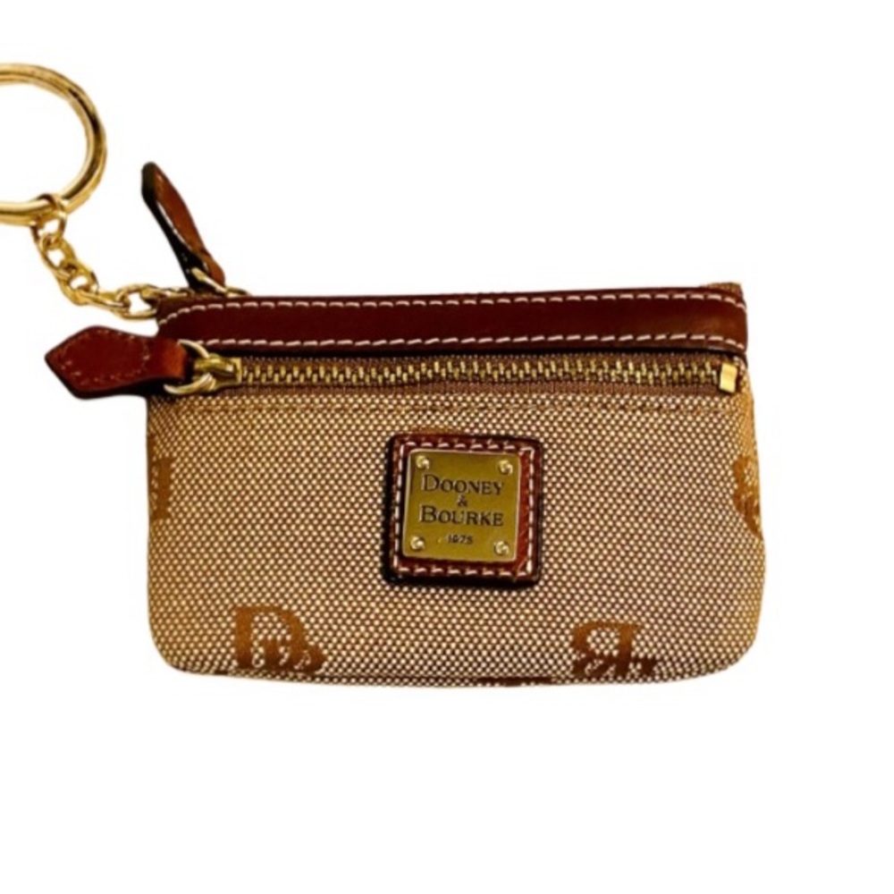 Dooney & Bourke Mini Coin Purse Logo Wallet Key Chain Brown Leather Vintage